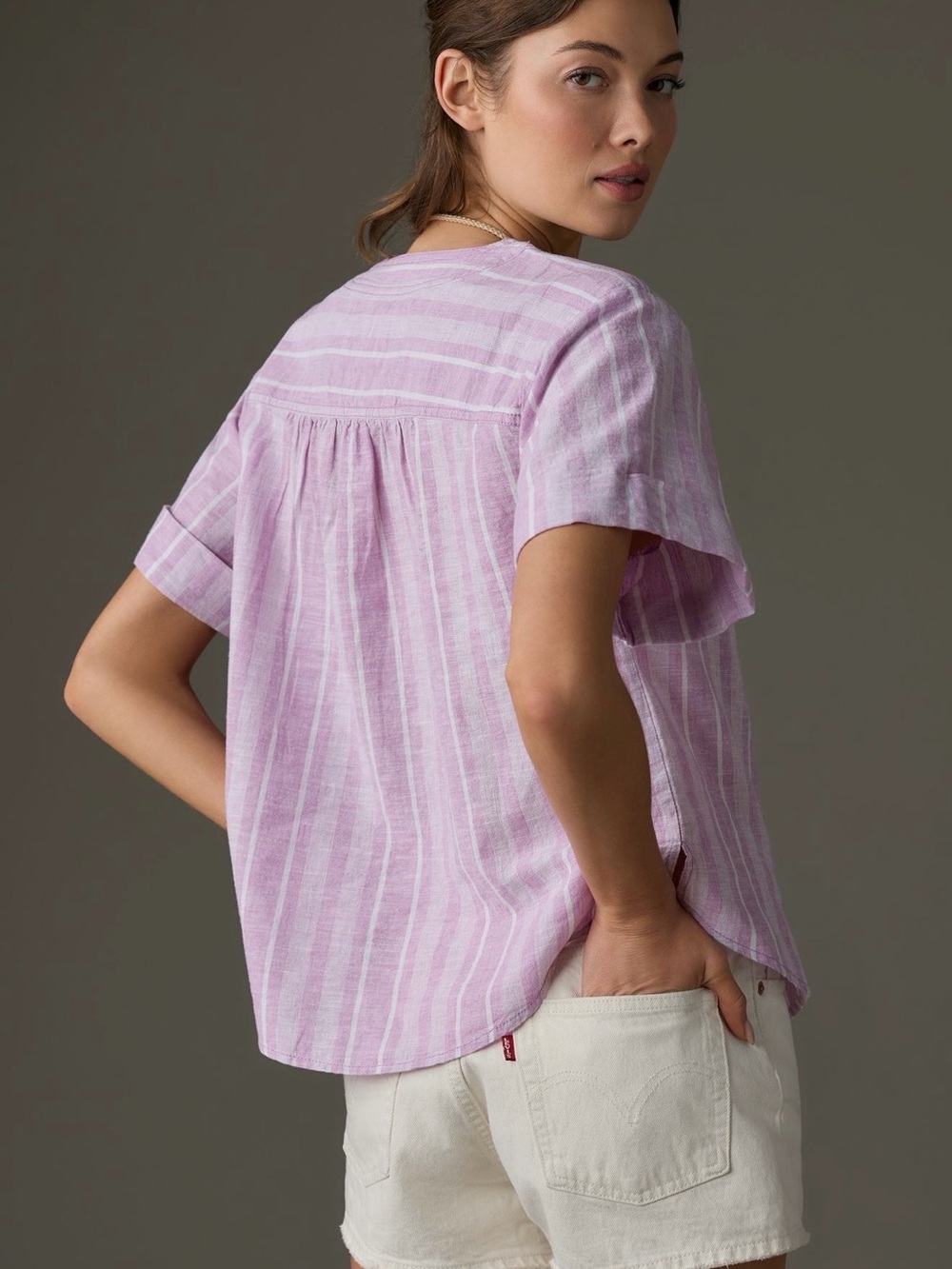 Pilcro Lavender & White Striped V-Neck Top - size M - Anthropologie brand - Picture 6 of 6